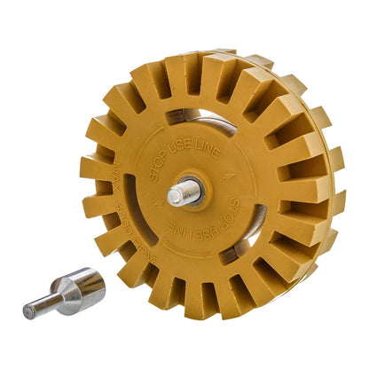 Rubber Eraser Wheel with Drill Adapter - 4â€? Knobby Slotted Edge Pad - Decal Remover Wheel - Sticker Remover Tool - Removes Adhesives on Car, Auto