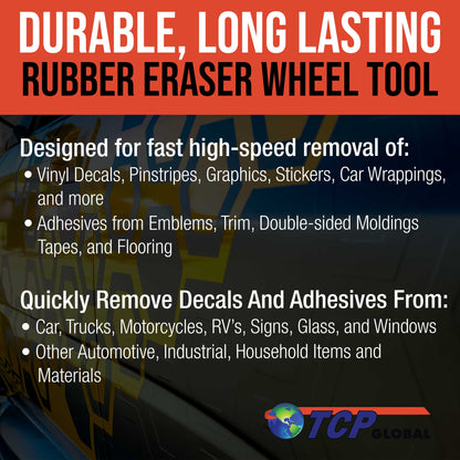 Rubber Eraser Wheel with Drill Adapter - 3.5" Knobby Slotted Edge Pad - Decal Remover Wheel - Sticker Remover Tool - Pinstripe Removal - Removes