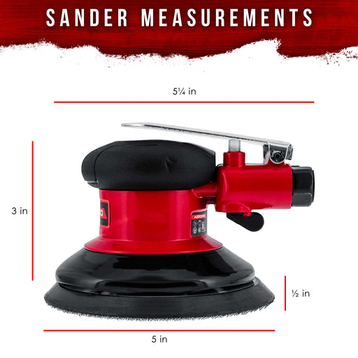 Professional Heavy Duty 5" Dual-Action Random Orbit Air Palm Sander with Both PSA and Hook & Loop Backing Pads - Orbital Pneumatic Sanding Disc Sander