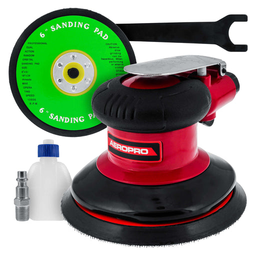 Professional Heavy Duty 6" Dual-Action Random Orbit Air Palm Sander with Both PSA and Hook & Loop Backing Pads - Orbital Pneumatic Sanding Disc Sander