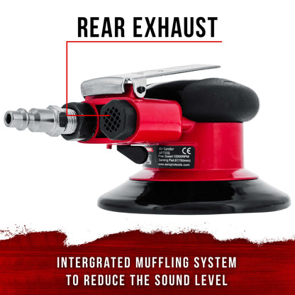Professional Heavy Duty 6" Dual-Action Random Orbit Air Palm Sander with Both PSA and Hook & Loop Backing Pads - Orbital Pneumatic Sanding Disc Sander