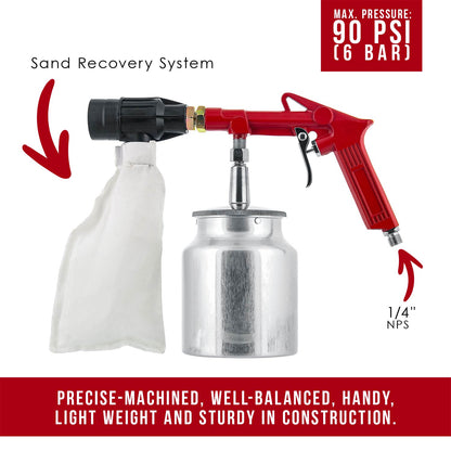 Sand Blaster Gun Kit with Recovery System, Air Compressor Sandblaster Tool, Abrasive Included - For Cleaning Metal, Wood, Surface Prep, Rust Removal