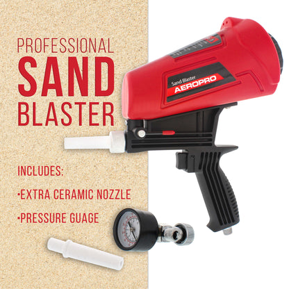 Gravity Feed Sand Blaster Gun Kit - Portable Air Compressor Sandblaster, 2 Ceramic Nozzles & Regulator - Abrasive Media & Soda Blaster - Rust, Metal