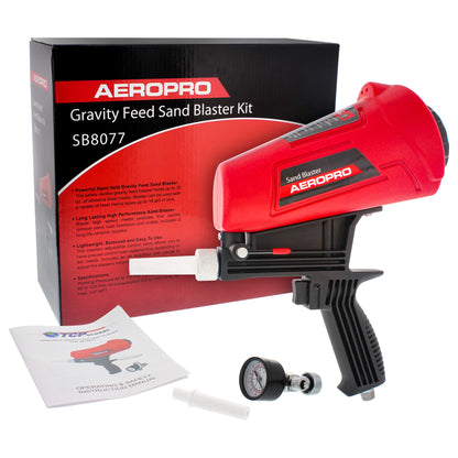 Gravity Feed Sand Blaster Gun Kit - Portable Air Compressor Sandblaster, 2 Ceramic Nozzles & Regulator - Abrasive Media & Soda Blaster - Rust, Metal