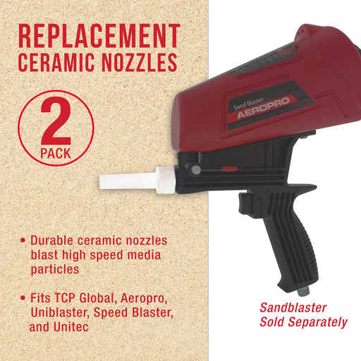 Sand Blaster Ceramic Nozzles Only (2 Pack) - Replacement Sandblasting Tips, Universal Size Fits TCP SB8077 Gravity Feed Sand Blaster Kit, Speedblaster