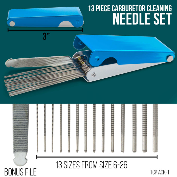 25 Piece Needle & Brush Cleaning Tool Set Kit for Carburetor, Airbrush, Spray Gun - 18 Wire Needles, 5 Brushes, 1 Sharp Pick - Carb Cabon Jet Cleaner