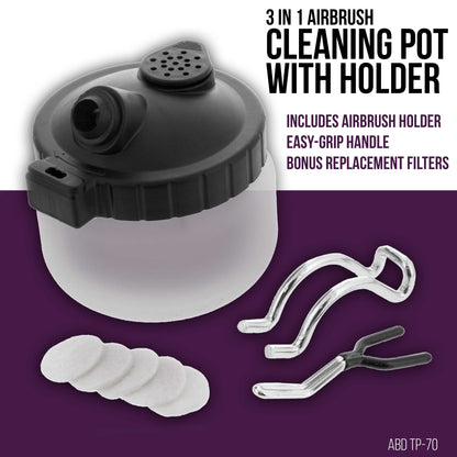 Airbrush Cleaning Kit 13-Piece, Airbrushing Cleaner Set with 1 Glass Pot Jar, 5 Cleaning Needles, 5 Brushes, 1 Wash Needle & How-To Airbrush, Cleaner