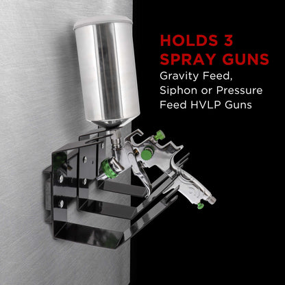 Magnetic Paint Spray Gun Holder Stand, Holds 3 Gravity Feed HVLP Guns - Attach Spray Booth Wall, Mix Room, Workstation Cabinet, Body Shop