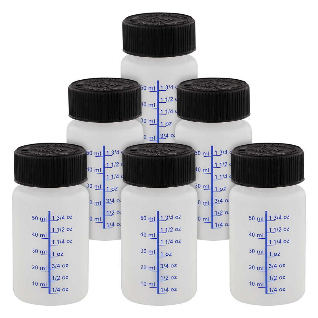 2-Ounce Paint Touch-Up Bottles with Safety Lids (6 Pack), Mixing Ball, and Applicator Brush - 60ml Fluid Capacity for Auto, Car, and Craft Projects