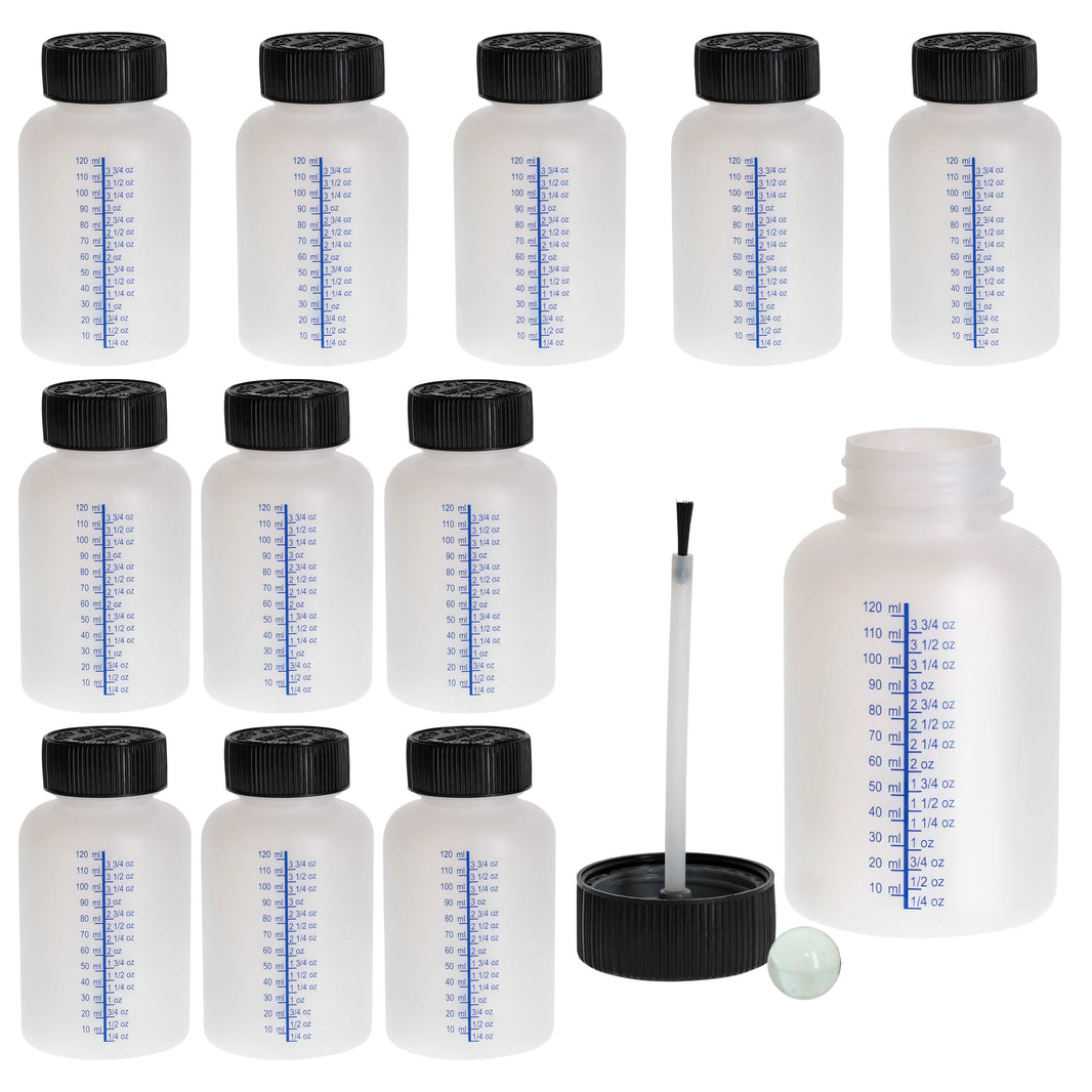 4.5-Ounce Paint Touch-Up Bottles with Safety Lids (Box of 12), Mixing Ball, and Applicator Brush - 140ml Fluid Capacity for Auto, Car, and Craft