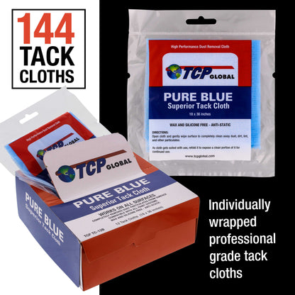 Pure Blue Superior Tack Cloth, 144-Pack, Automotive & Woodworking, Dust/Stain/Paint Rags, Tac Cloth for Autobody