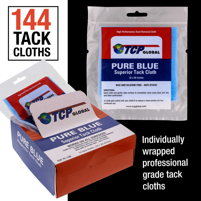 Pure Blue Superior Tack Cloths - Tack Rags (Case of 144) - Automotive Car Painters Grade - Removes Dust, Sanding Particles, Cleans Surfaces
