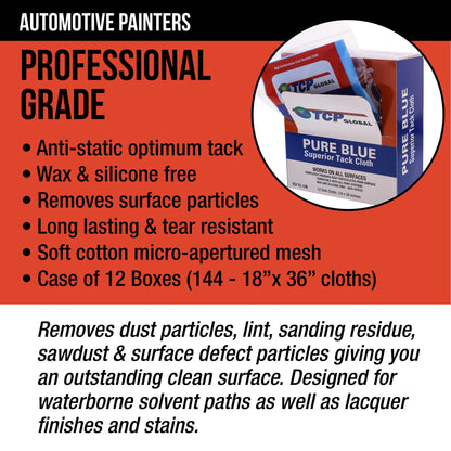 Pure Blue Superior Tack Cloth, 144-Pack, Automotive & Woodworking, Dust/Stain/Paint Rags, Tac Cloth for Autobody