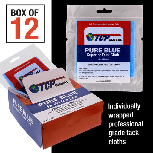 Pure Blue Superior Tack Cloth, 12-Pack, Automotive & Woodworking, Dust/Stain/Paint Rags, Tac Cloth for Autobody