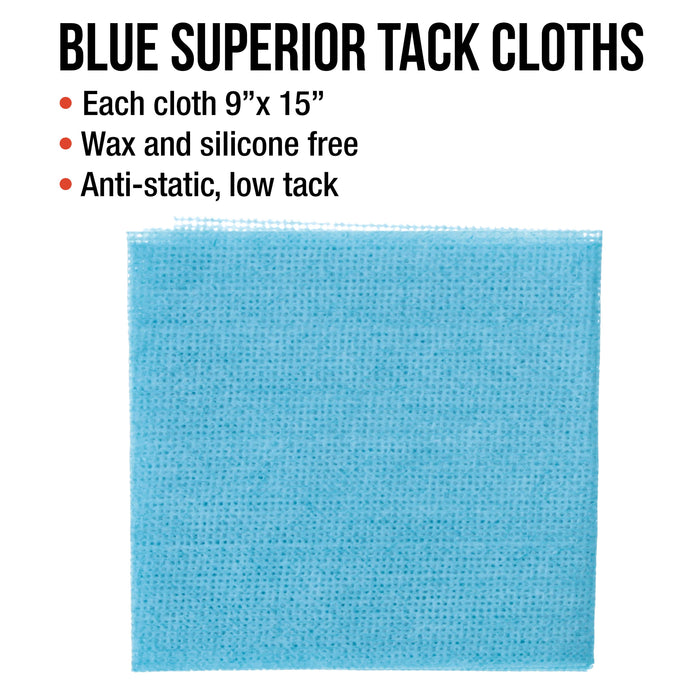 TCP Global - Pure Blue Low Tack Superior Tack Cloths - Tack Rags (Case of 144), Automotive Car Painters, Removes Dust Sanding Particles, Cleans Surfaces