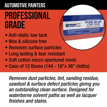 Pure Blue Low Tack Superior Tack Cloths - Tack Rags (Case of 144), Automotive Car Painters, Removes Dust Sanding Particles, Cleans