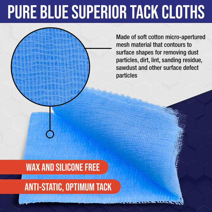 Pure Blue Superior Tack Cloths - Tack Rags (Box of 36) - Automotive Car Painters Professional Grade - Removes Dust, Sanding Particles, Cleans Surfaces - Wax and Silicone Free, Anti-Static