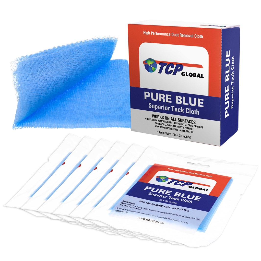 Pure Blue Superior Tack Cloths - Tack Rags (Box of 6) - Automotive Car Painters Professional Grade - Removes Dust, Sanding Particles, Cleans Surfaces
