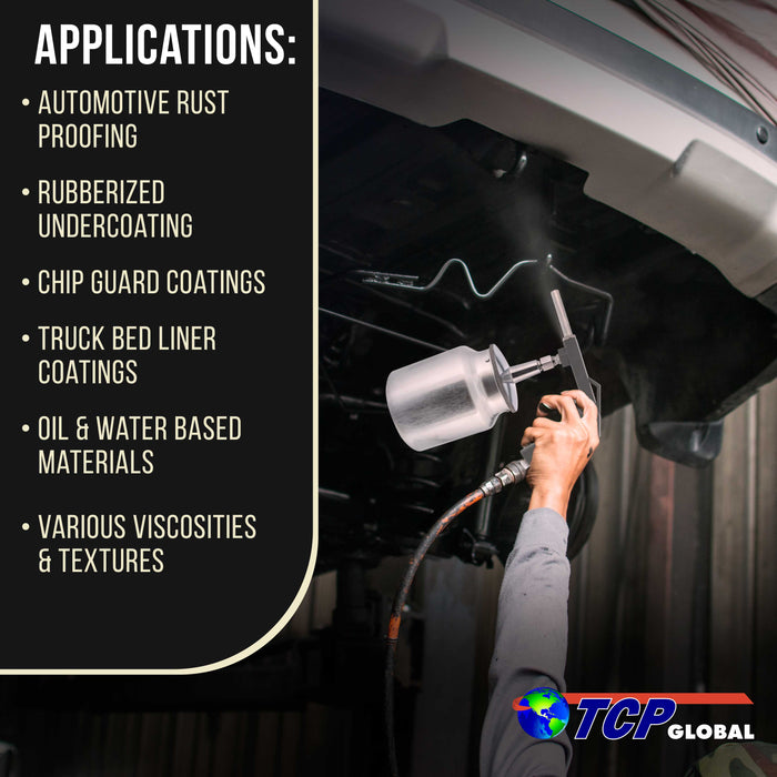 TCP Global Brand Pneumatic Air Undercoat Spray Gun with Suction Feed Cup for Automotive Undercoating, Truck Bed Liner Coating