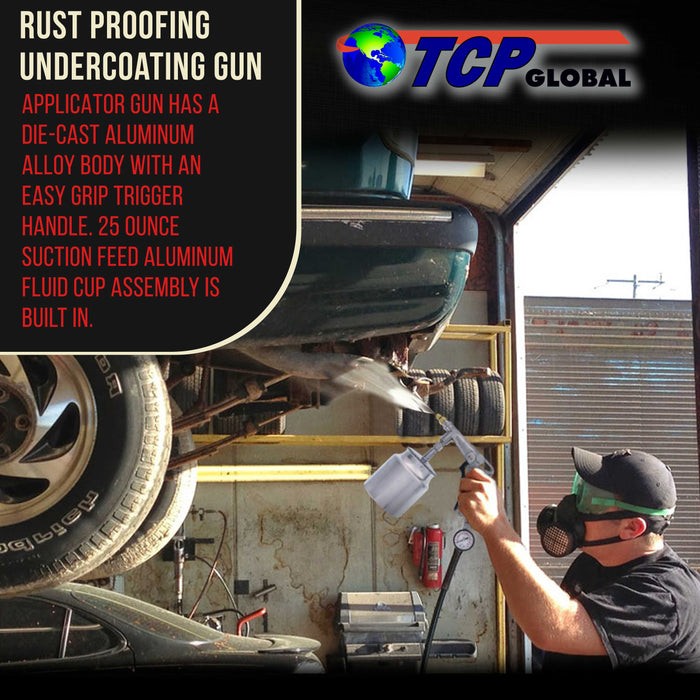 TCP Global Air Rust Proofing and Undercoating Gun with Gauge & Suction Feed Cup, 2 Wands - 22" Long Flexible Extension Wand Multi-Directional Nozzle