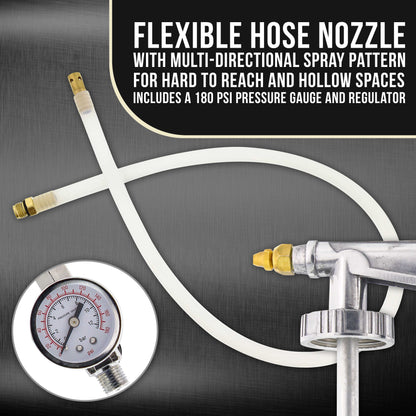 Air Undercoating Spray Gun with Gauge, Includes 22" Long Flexible Extension Wand with Multi-Directional Nozzle - Sprayable Bed Liner, Rubberized