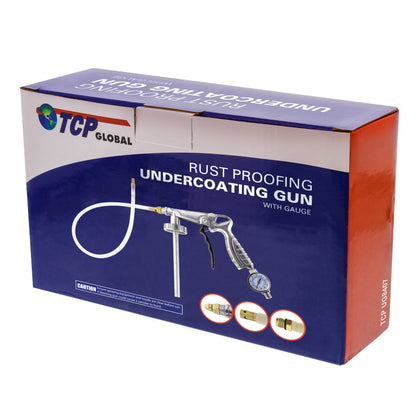 Air Undercoating Spray Gun with Gauge, Includes 22" Long Flexible Extension Wand with Multi-Directional Nozzle - Sprayable Bed Liner, Rubberized