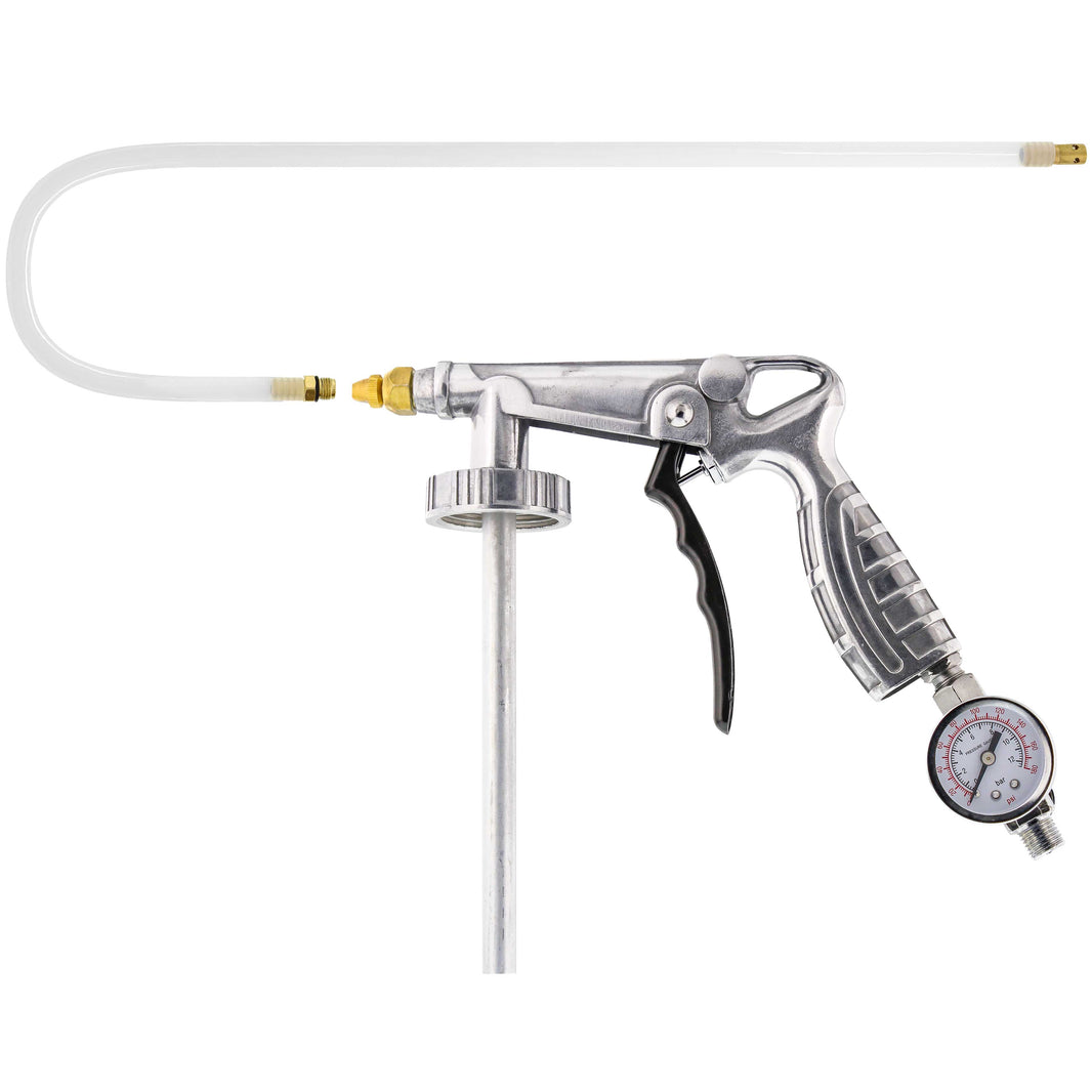 Air Undercoating Spray Gun with Gauge, Includes 22" Long Flexible Extension Wand with Multi-Directional Nozzle - Sprayable Bed Liner, Rubberized