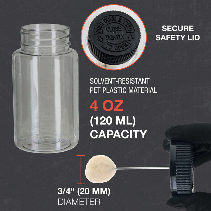 144-Pack Wool Daubers with Clear Plastic Bottles, 4 oz. (120 ml) - Safety Lids, Applicator Ball Brushes for Leather Dye, Dyeing, Painting, Gluing, DIY Arts and Crafts, Contact Cement