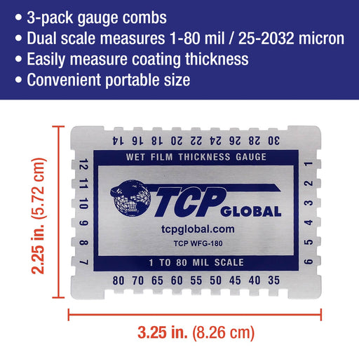 Wet Film Thickness Gauge Comb, 1-80 Mil Scale, Step and notched for Paints Resins (3 Pack)