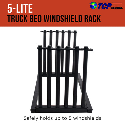5-Lite Truck Bed Windshield Rack - Mobile 5 Slot Auto Glass Cargo Protection Management Rack - Safety Rubber Foam Pads, Mast Locks
