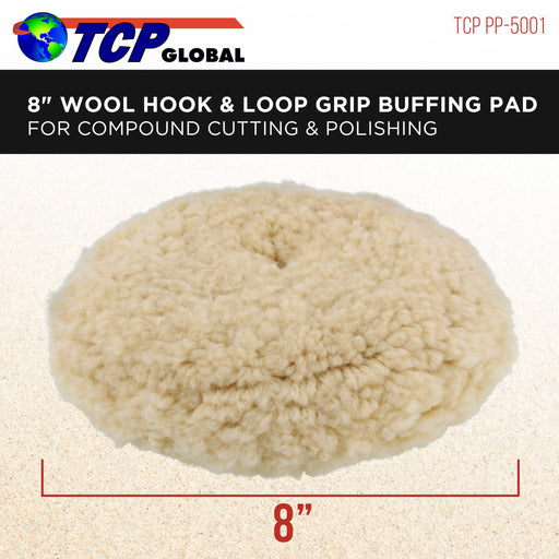8" 100% Wool Hook & Loop Grip Buffing Pad for Compound Cutting & Polishing
