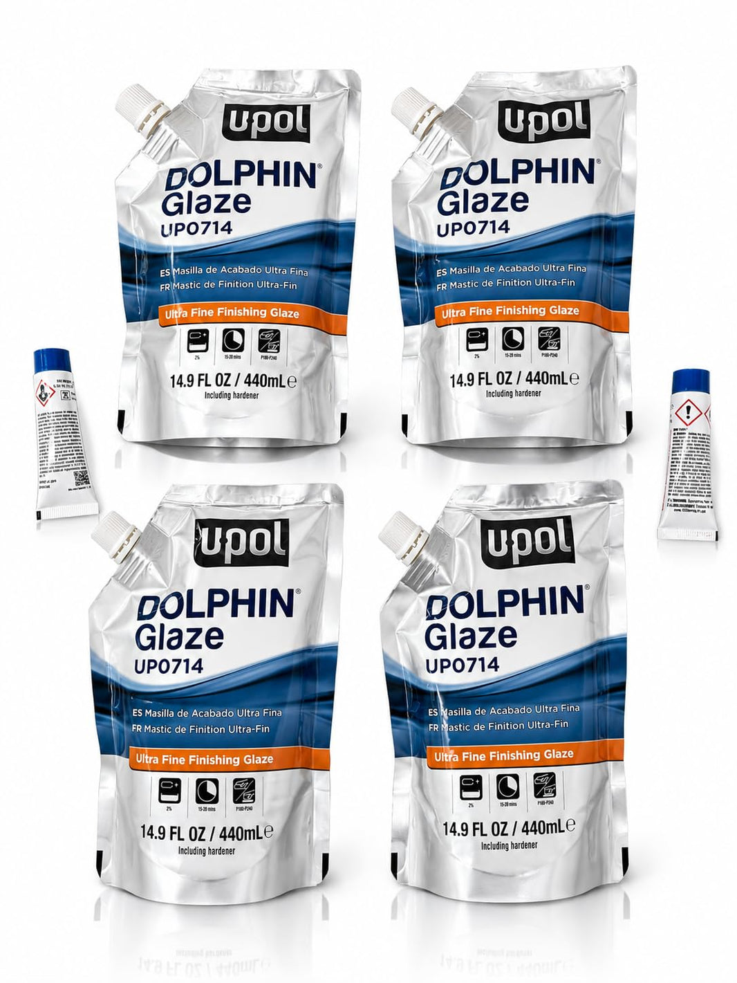 Dolphin Glaze Brushable Very Fine Finishing Stopper, Turquoise, 440ml Filler Bag, 4 Pack