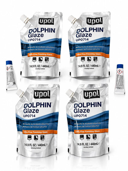 Dolphin Glaze Brushable Very Fine Finishing Stopper, Turquoise, 440ml Filler Bag, 4 Pack