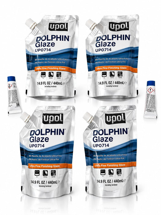 Dolphin Glaze Brushable Very Fine Finishing Stopper, Turquoise, 440ml Filler Bag, 4 Pack