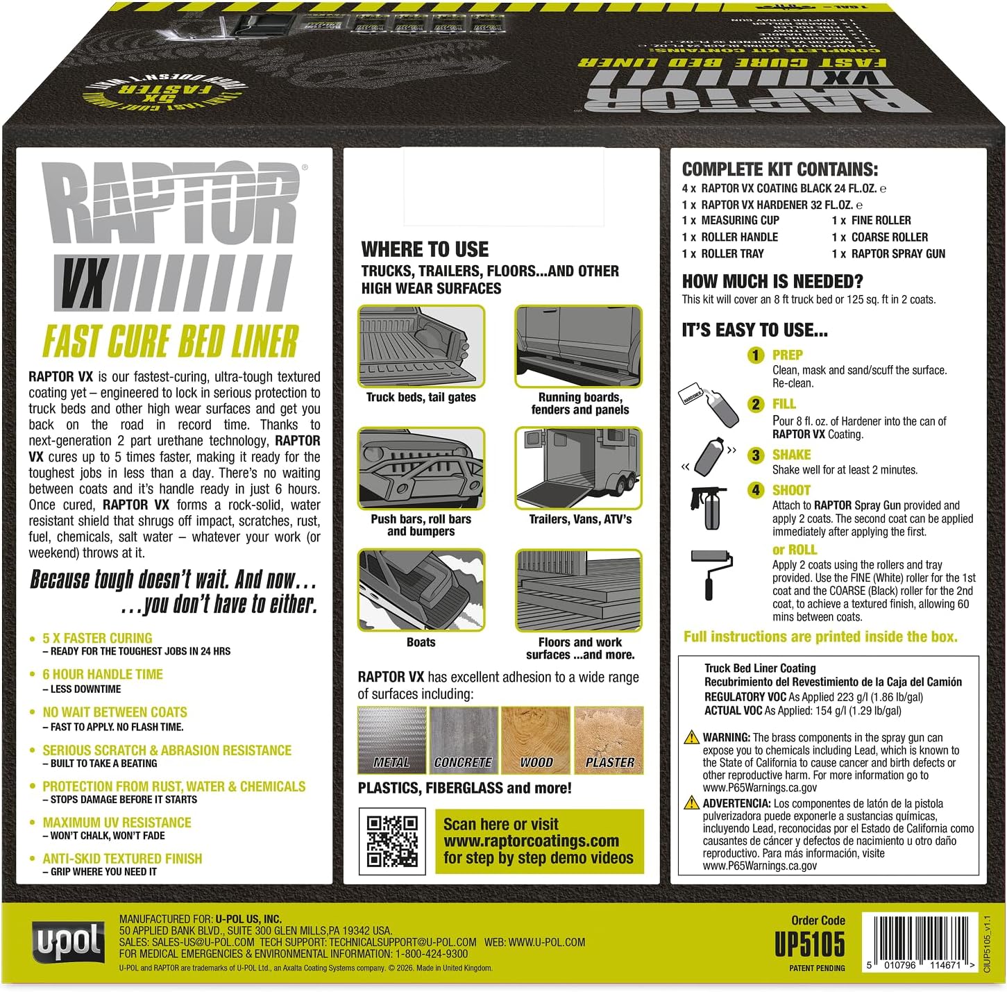 RAPTOR VX Fast Cure Truck Bed Liner Kit,1 US Gallon – TCP Global