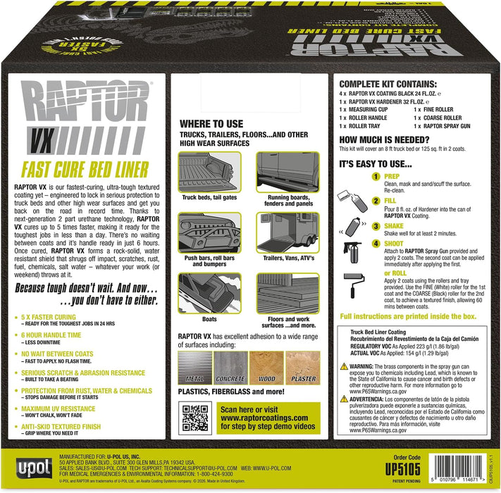 RAPTOR VX Fast Cure Truck Bed Liner Kit,1 US Gallon