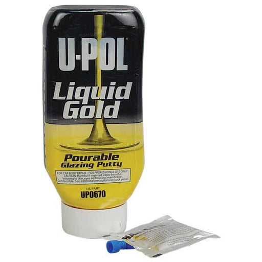 Liquid Gold Premium Pourable Glazing Putty with Hardener, Gold, 615ml Squeeze Bottle