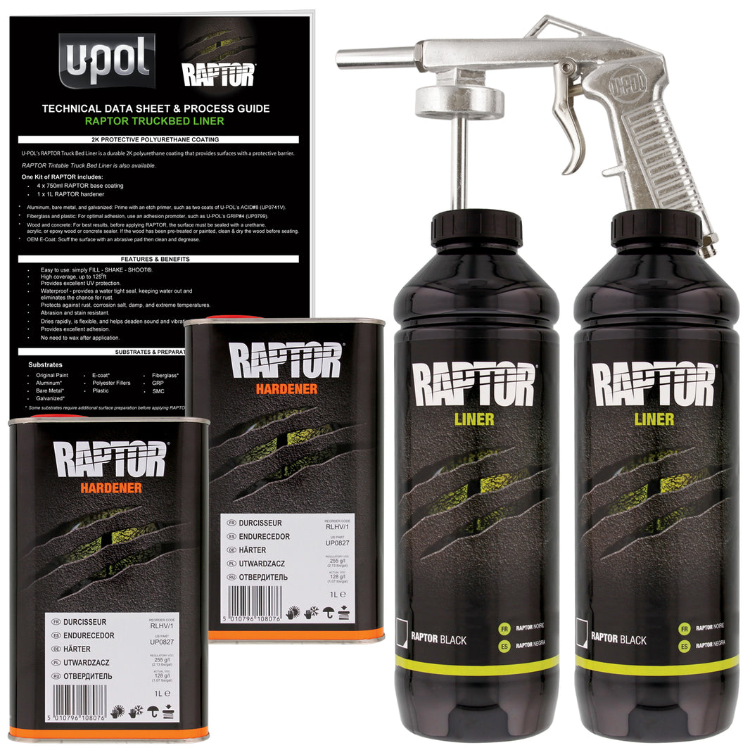 Black - U-POL Urethane Spray-On Truck Bed Liner Kit with included Spray Gun, 2 Quarts