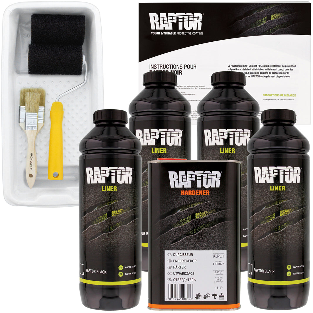 Black - U-POL Urethane Roll-On Truck Bed Liner Kit with included Roller, Tray & Brush, 4 Quarts