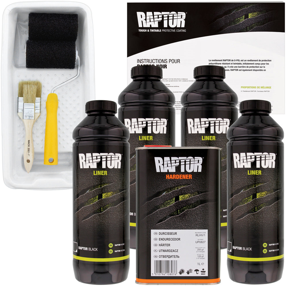 Black - U-POL Urethane Roll-On Truck Bed Liner Kit with included Roller, Tray & Brush, 4 Liters