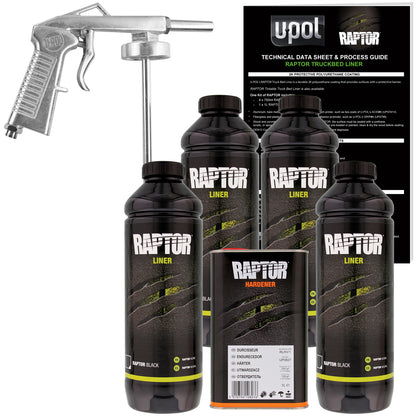 Black - U-POL Urethane Spray-On Truck Bed Liner Kit with included Spray Gun, 4 Quarts