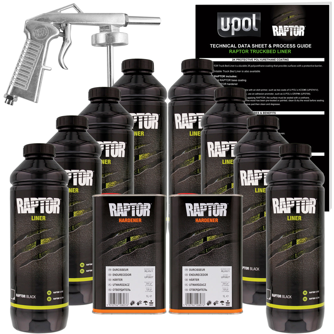 Black - U-POL Urethane Spray-On Truck Bed Liner Kit with included Spray Gun, 8 Quarts