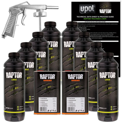 Black - U-POL Urethane Spray-On Truck Bed Liner Kit with included Spray Gun, 8 Quarts