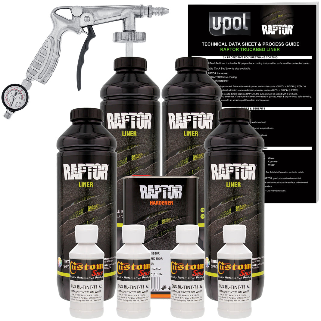GM White - U-POL Urethane Spray-On Truck Bed Liner Kit with included Spray Gun, 4 Quarts
