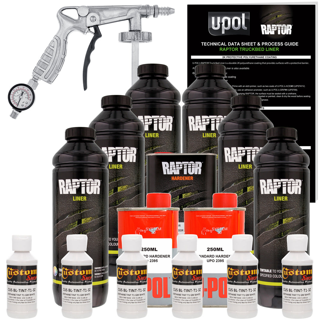 GM White - U-POL Urethane Spray-On Truck Bed Liner Kit with included Spray Gun, 6 Quarts