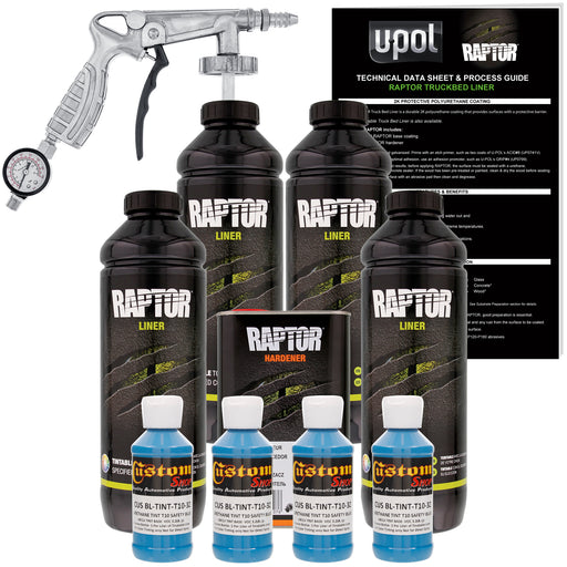 Safety Blue - U-POL Urethane Spray-On Truck Bed Liner Kit with included Spray Gun, 4 Quarts