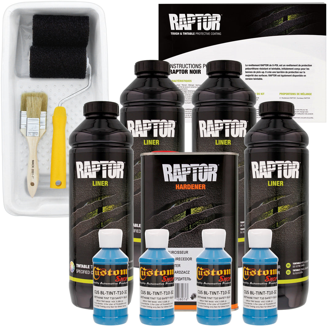 Safety Blue - U-POL Urethane Roll-On Truck Bed Liner Kit with included Roller, Tray & Brush, 4 Quarts