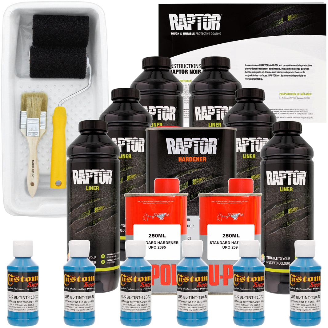 Safety Blue - U-POL Urethane Roll-On Truck Bed Liner Kit with included Roller, Tray & Brush, 6 Quarts