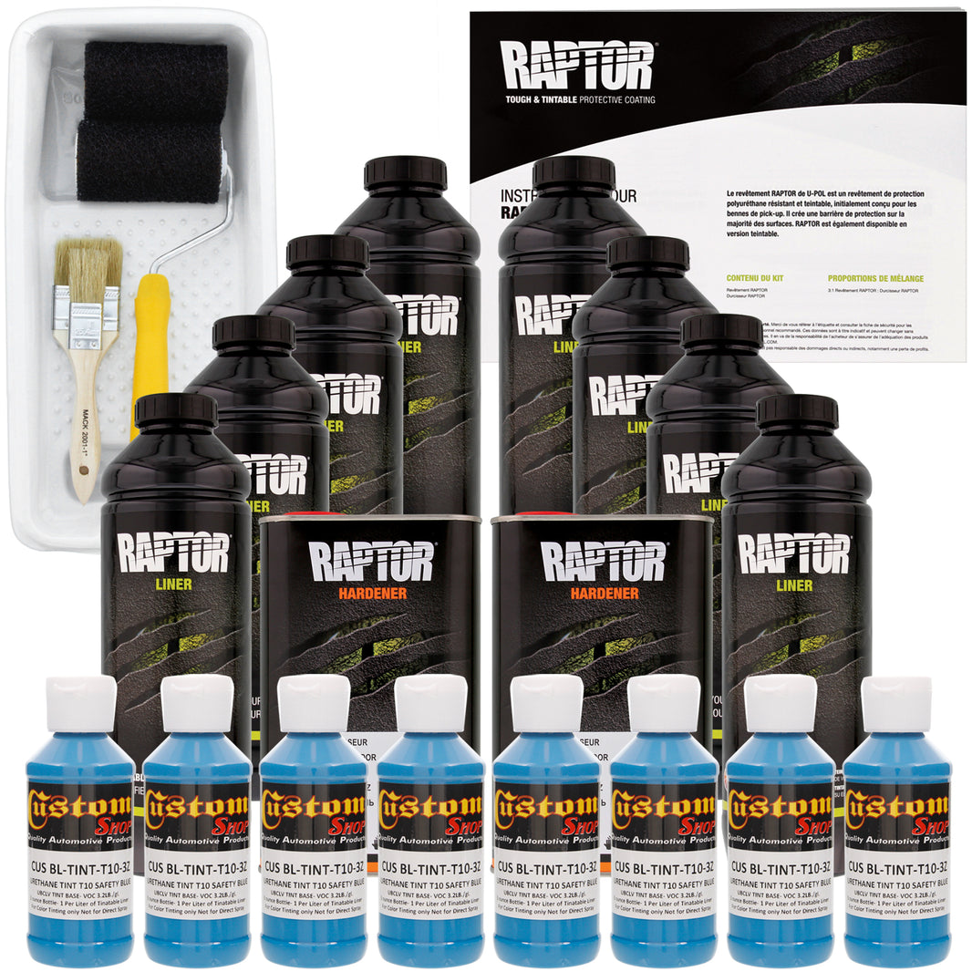 Safety Blue - U-POL Urethane Roll-On Truck Bed Liner Kit with included Roller, Tray & Brush, 8 Quarts