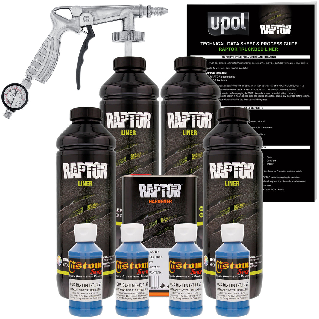 Reflex Blue - U-POL Urethane Spray-On Truck Bed Liner Kit with included Spray Gun, 4 Quarts